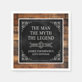Guardanapo De Papel Rustic Man Myth Legend 65º aniversário Black