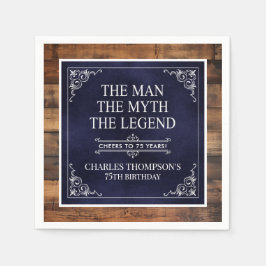 Guardanapo De Papel Rustic Man Myth Legend 75th Birthday Marinho Blue