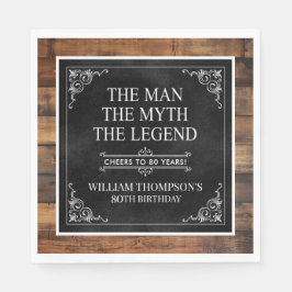 Guardanapo De Papel Rustic Man Myth Legend 80 Birthday Black