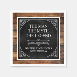 Guardanapo De Papel Rustic Man Myth Legend 90 Birthday Black