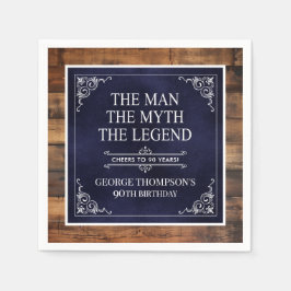 Guardanapo De Papel Rustic Man Myth Legend 90 Birthday Marinho Blue