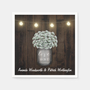 Guardanapo De Papel Rustic Mason Jar + Baby's Breath Wedding Napkins