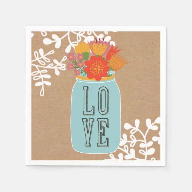 Guardanapo De Papel Rustic Mason Jar com Flores AMA em Papel Artesanat (Frente)