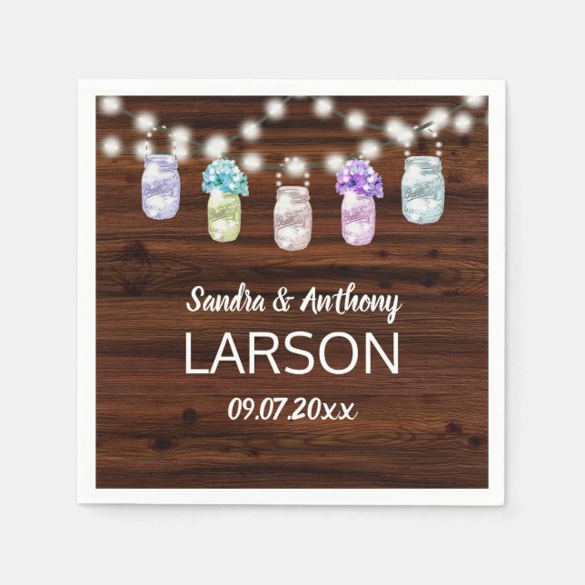 Guardanapo De Papel Rustic Mason Jar com Luzes Casando Napkins (Frente)