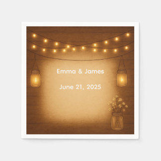 Guardanapo De Papel Rustic Mason Jar & String Lights Casamento Napkins