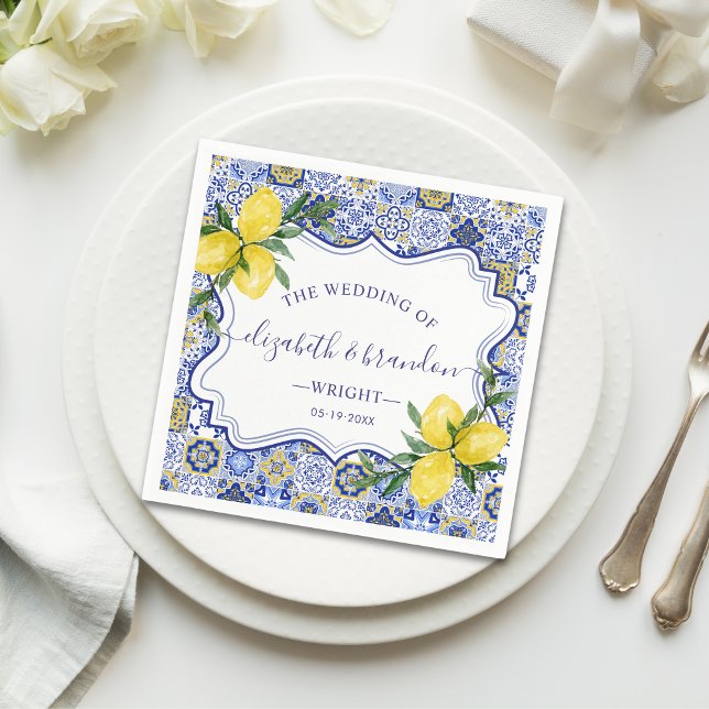 Guardanapo De Papel Rustic Mediterranean Tile Wedding with Lemons (Criador carregado)