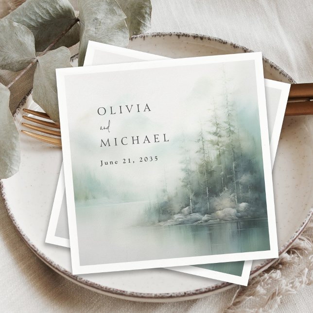 Guardanapo De Papel Rustic Mountain Lake Misty Pines Modern Wedding (Criador carregado)