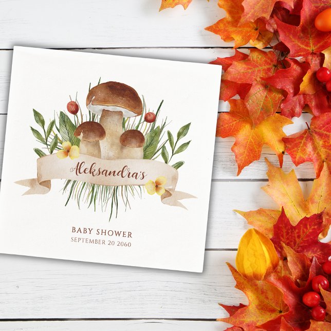 Guardanapo De Papel Rustic Mushroom Woodland Autumn Baby Shower  (Criador carregado)