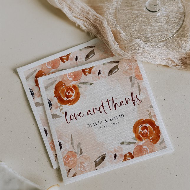 Guardanapo De Papel Rustic Orange Boho | Casamento com Blush Watercolo (Criador carregado)