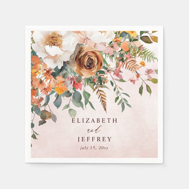 Guardanapo De Papel Rustic Orange Floral Fall Wedding (Frente)