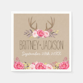 Guardanapo De Papel Rustic Peony e Deer Antler Wedding Napkins