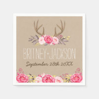 Rustic Peony e Deer Antler Wedding Napkins