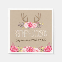 Guardanapo De Papel Rustic Peony e Deer Antler Wedding Napkins