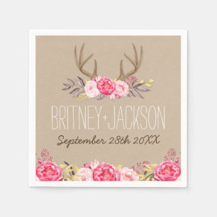 Guardanapo De Papel Rustic Peony e Deer Antler Wedding Napkins