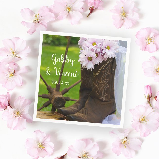 Guardanapo De Papel Rustic Pink Daisies Cowboy Boots Western Wedes (Criador carregado)