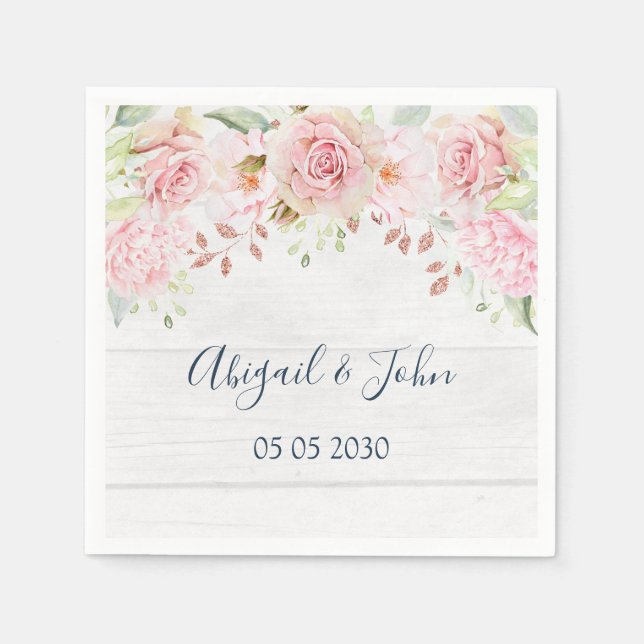 Guardanapo De Papel Rustic Pink Floral Spring Wedding Napkin (Frente)