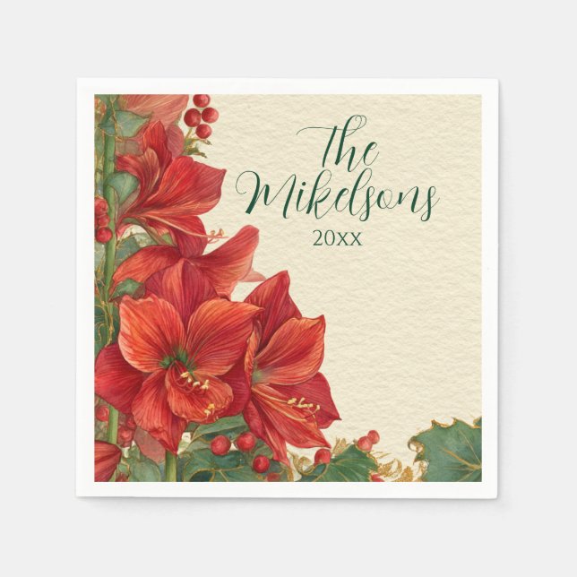 Guardanapo De Papel Rustic Red Amaryllis Natal (Frente)