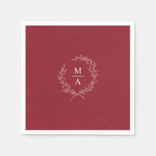 Guardanapo De Papel Rustic Red Simple Elegante Laurel Wreath Monograma