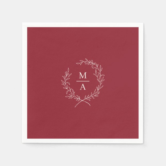 Guardanapo De Papel Rustic Red Simple Elegante Laurel Wreath Monograma (Frente)