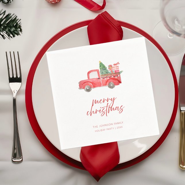 Guardanapo De Papel Rustic Red Truck Merry Christmas Holiday Party (Criador carregado)