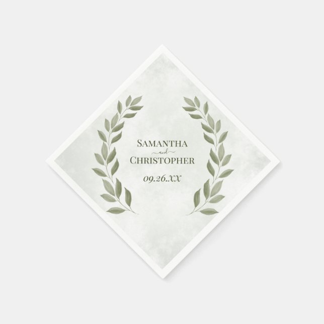 Guardanapo De Papel Rustic Sage Green deixa casamento diagnóstico (Canto)