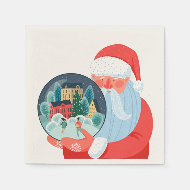Guardanapo De Papel Rustic Santa Claus Globe Town (Frente)