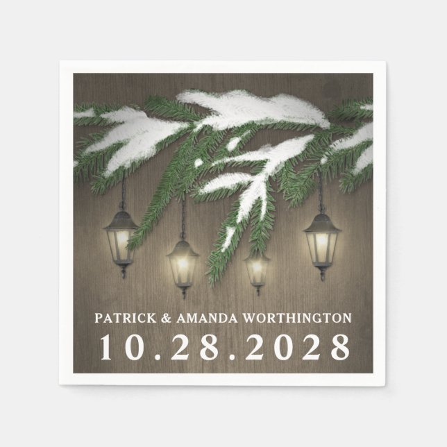 Guardanapo De Papel Rustic Snow Evergreen Lanterna Casamento Napkins (Frente)