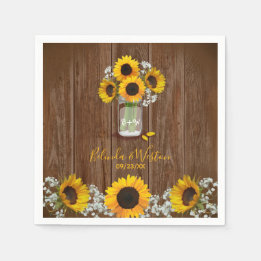 Guardanapo De Papel Rustic Sunflower e Mason Jar Wedding