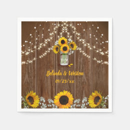 Guardanapo De Papel Rustic Sunflower e Mason Jar Wedding