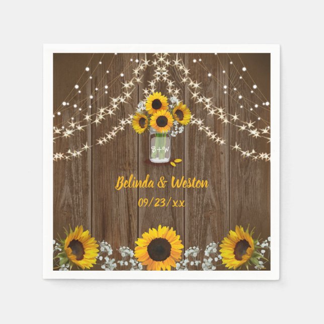 Guardanapo De Papel Rustic Sunflower e Mason Jar Wedding (Frente)