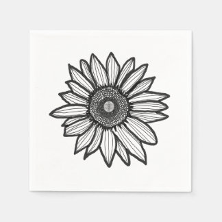 Guardanapo De Papel Rustic Sunflower Floral Black & White Napkin