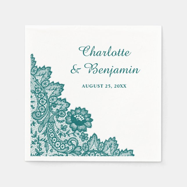 Guardanapo De Papel Rustic Teal Lace Wedkins (Frente)
