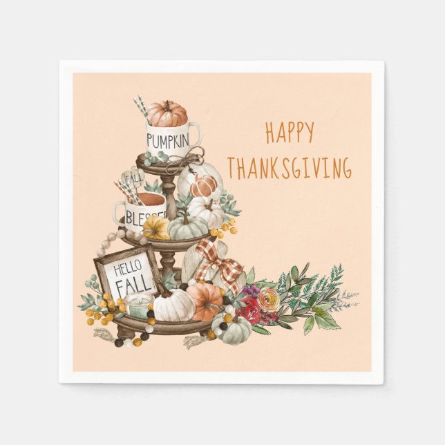 Guardanapo De Papel Rustic Thankanding Watercolor Pumpkins Outono (Frente)