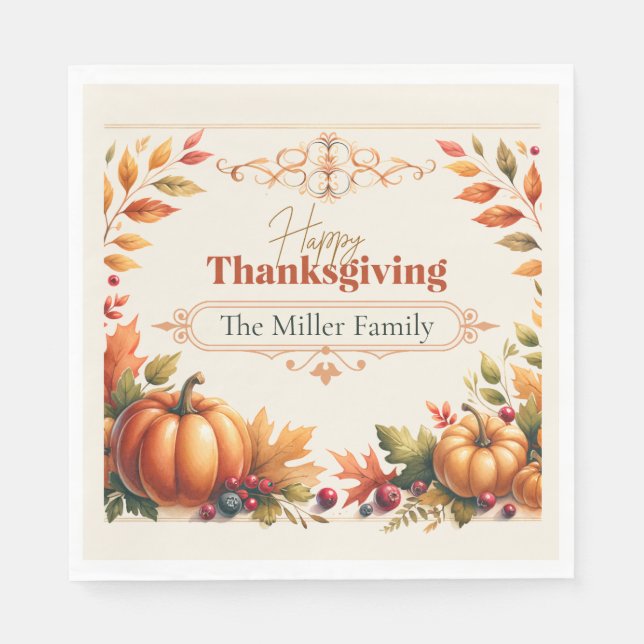 Guardanapo De Papel Rustic Thanksanding Pumpkins & Berries Personaliza (Frente)