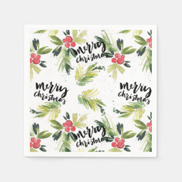 Guardanapo De Papel Rustic Watercolor Holly Patterno Feliz Natal