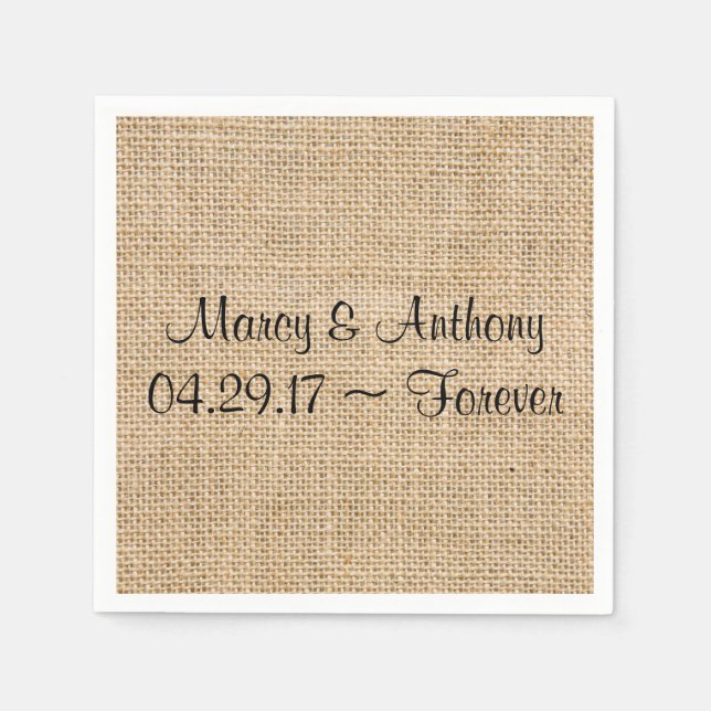 Guardanapo De Papel Rustic Wedding Burlap Personalizado Data (Frente)
