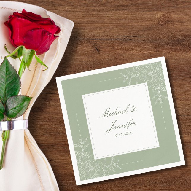 Guardanapo De Papel Rustic Wedding Sage Green and White Modern (Criador carregado)