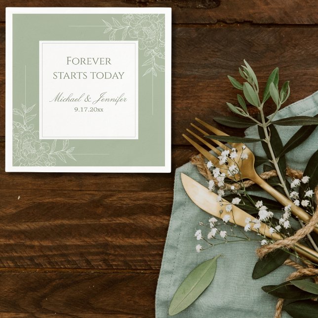 Guardanapo De Papel Rustic Wedding Sage Green and White Modern (Criador carregado)