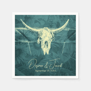 Guardanapo De Papel Rustic Western Dark Teal Sunflower Bull Crânio