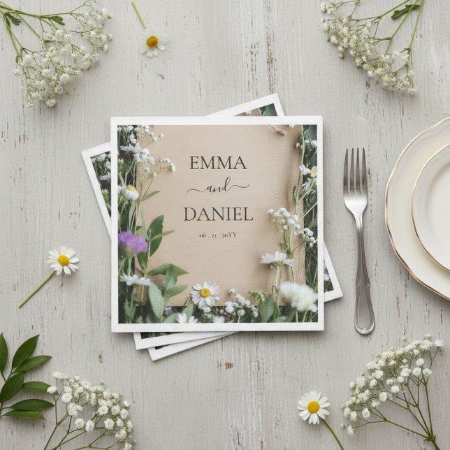 Guardanapo De Papel Rustic Wildflower Botanical Kraft Paper Wedding (Criador carregado)
