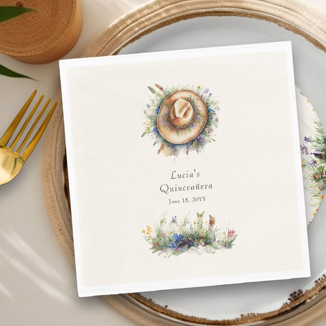 Guardanapo De Papel Rustic Wildflower Cowgirl Hat Floral Quinceanera (Napkin from my Wildflower Cowgirl Hat Quinceanera Collection
)