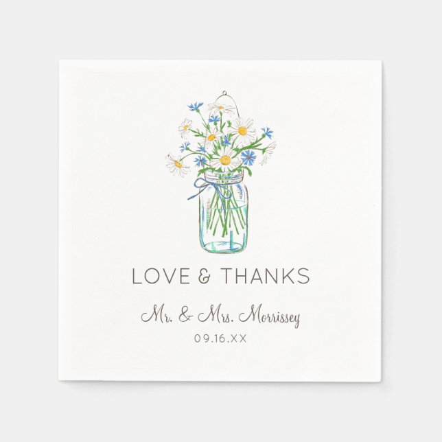 Guardanapo De Papel Rustic Wildflower Mason Jar Love and Obrigados (Frente)