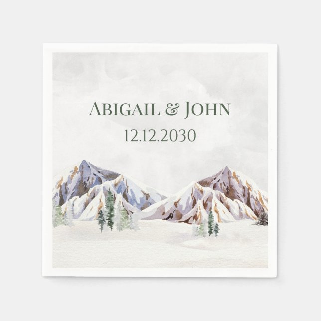 Guardanapo De Papel Rustic Winter Mountain Forest Wedding Napkin (Frente)
