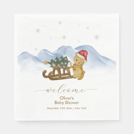 Guardanapo De Papel Rustic Winter Sleigh Bear Baby Shower Welcome