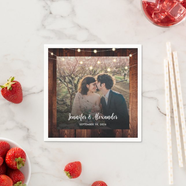 Guardanapo De Papel Rustic wood string lights photo wedding (Insitu)