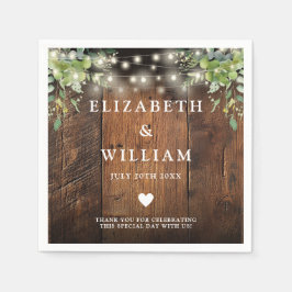 Guardanapo De Papel Rustic Wood String Luz Verde Casamento