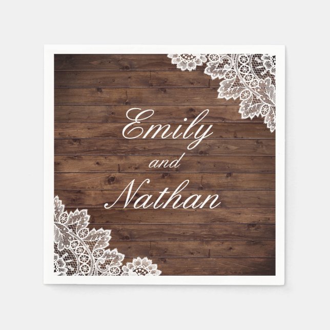 Guardanapo De Papel Rustic Wood Vintage Lace Wedkins (Frente)
