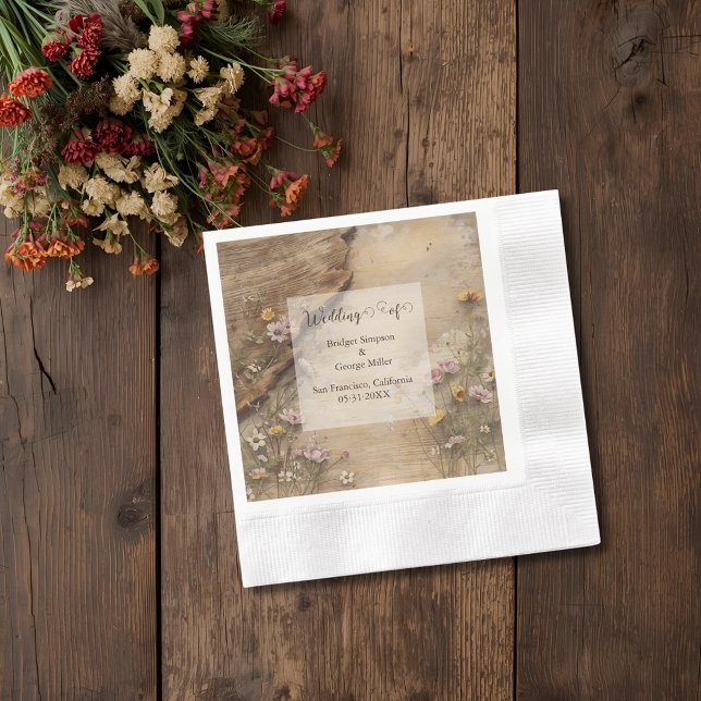 Guardanapo De Papel Rustic Wooden Bohemian Floral Wedding  (Criador carregado)