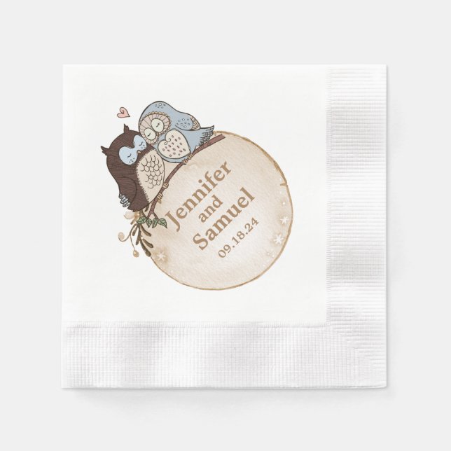 Guardanapo De Papel Rustic Woodland Wedling Owl Paper Napkins (Frente)