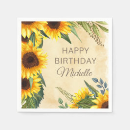 Guardanapo De Papel Rustic Yellow Sunflower Custom Birday